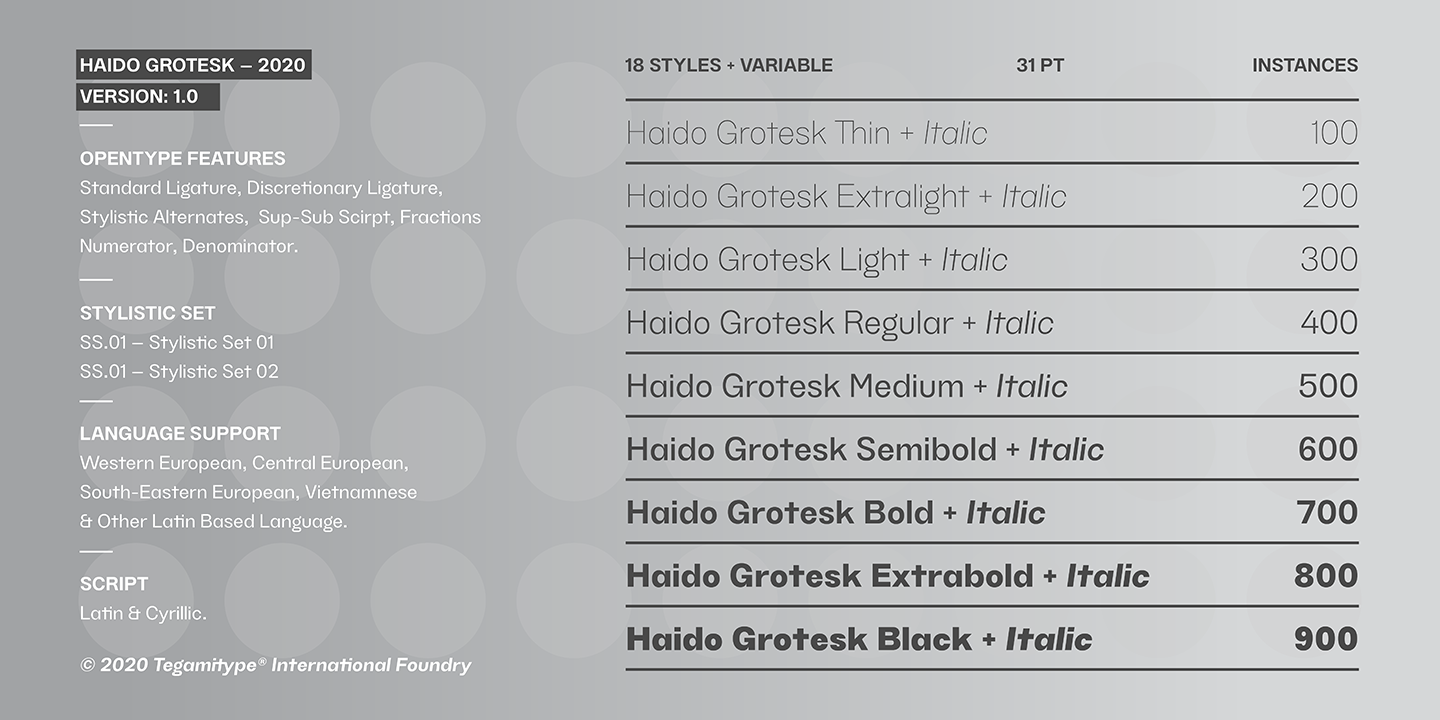 Beispiel einer TG Haido Grotesk Black-Schriftart